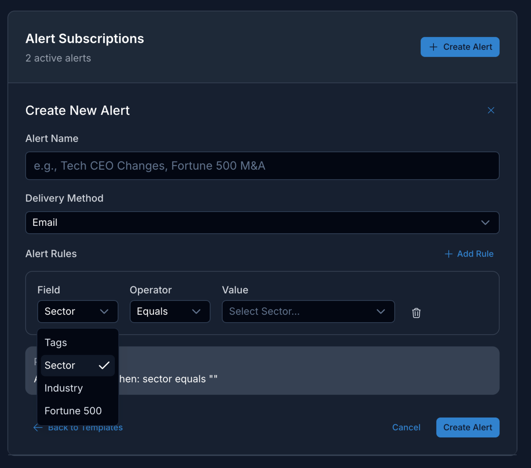 Custom Alert Builder